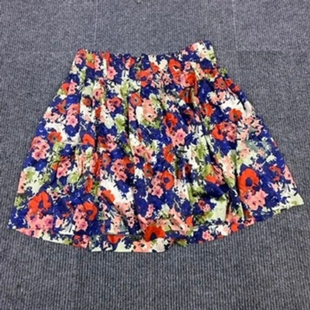 Parameter Floral Mini Skirt Womens 12 Blue Orange Pink Cotton Flare